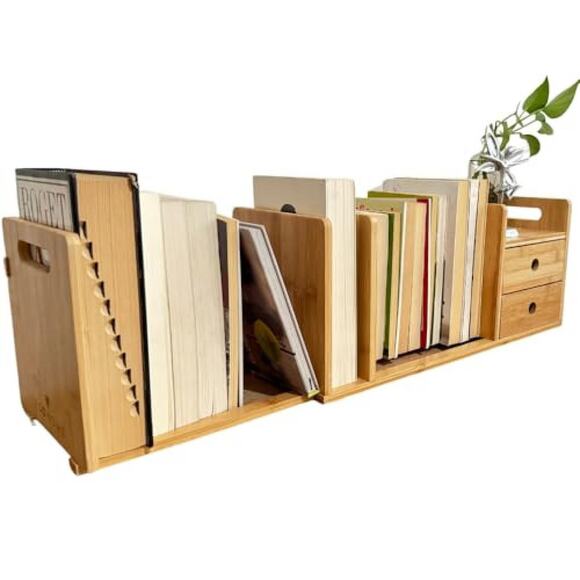 Desktop Bookshelf Expandable with Two Drawers - Picture 1 of 7